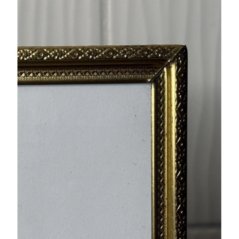 Vintage MCM Art Deco Brass Metal Picture Frame Gold Tone 8 x 10 w/ Glass GUC